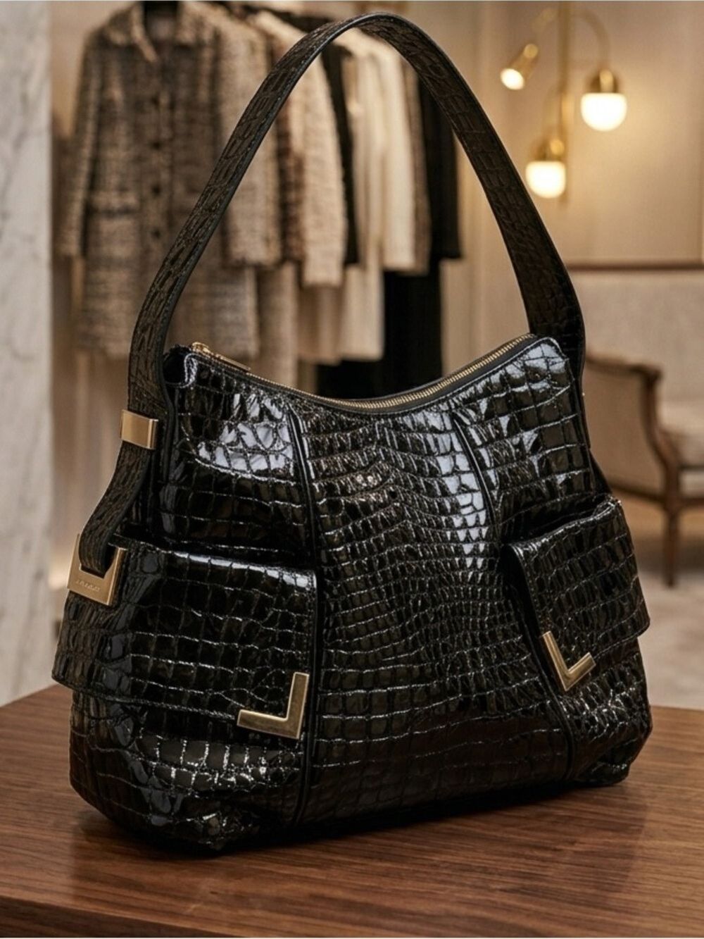 Michael Kors Embossed Croc Black Leather like New beautiful - Picture 3 of 14